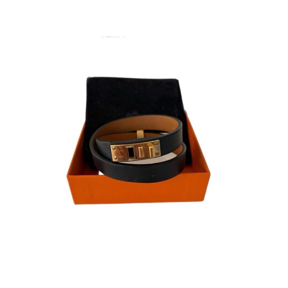 Women's Hermes Black Leather Kelly Double Tour Bracelet